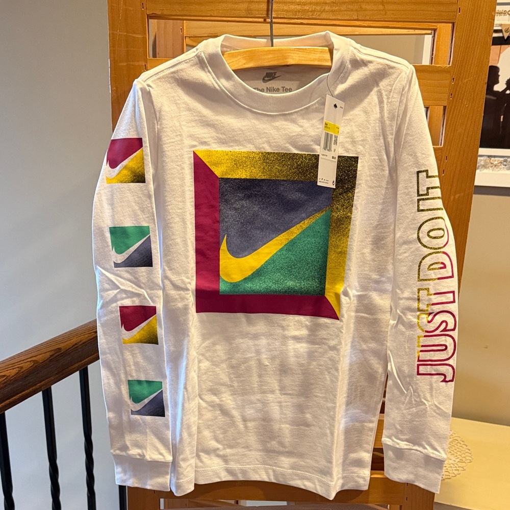 Nike Kids White Long Sleeve Tee with Multicolor Graphics